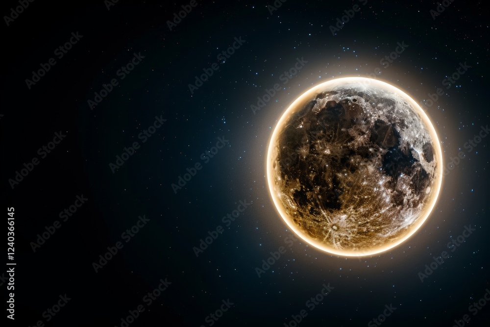 Obraz premium March Full Moon. Glowing full moon against a starry night sky.
