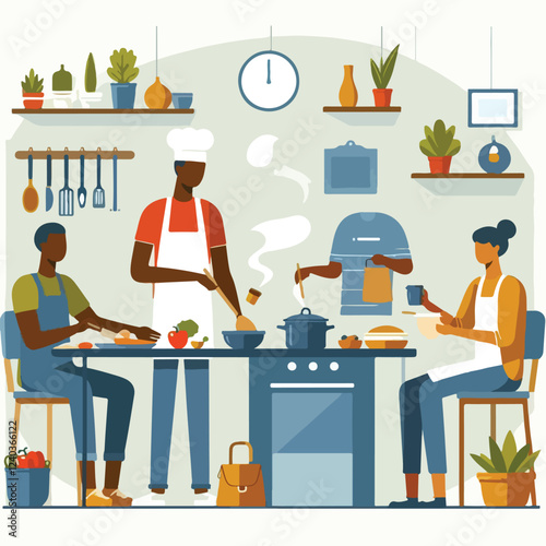 vector image of people cooking