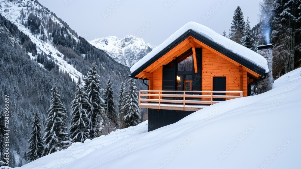 March Full Moon.Cozy cabin in snowy mountain landscape at night. March Full Moon.Cozy cabin in snowy mountain landscape at night.