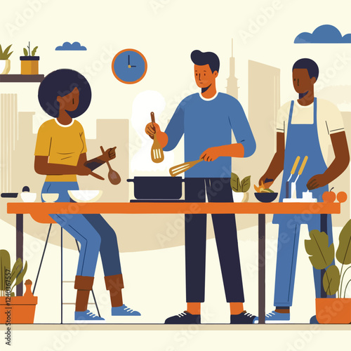vector image of people cooking