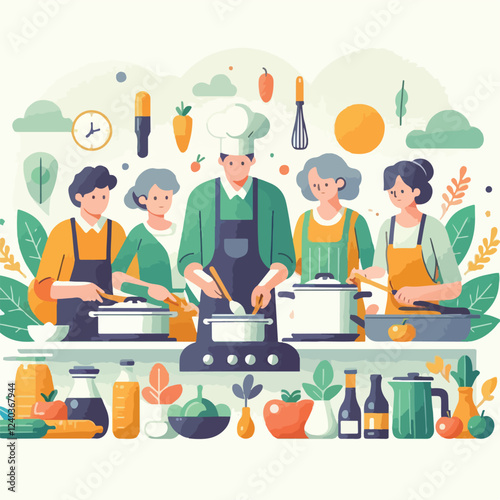 vector image of people cooking