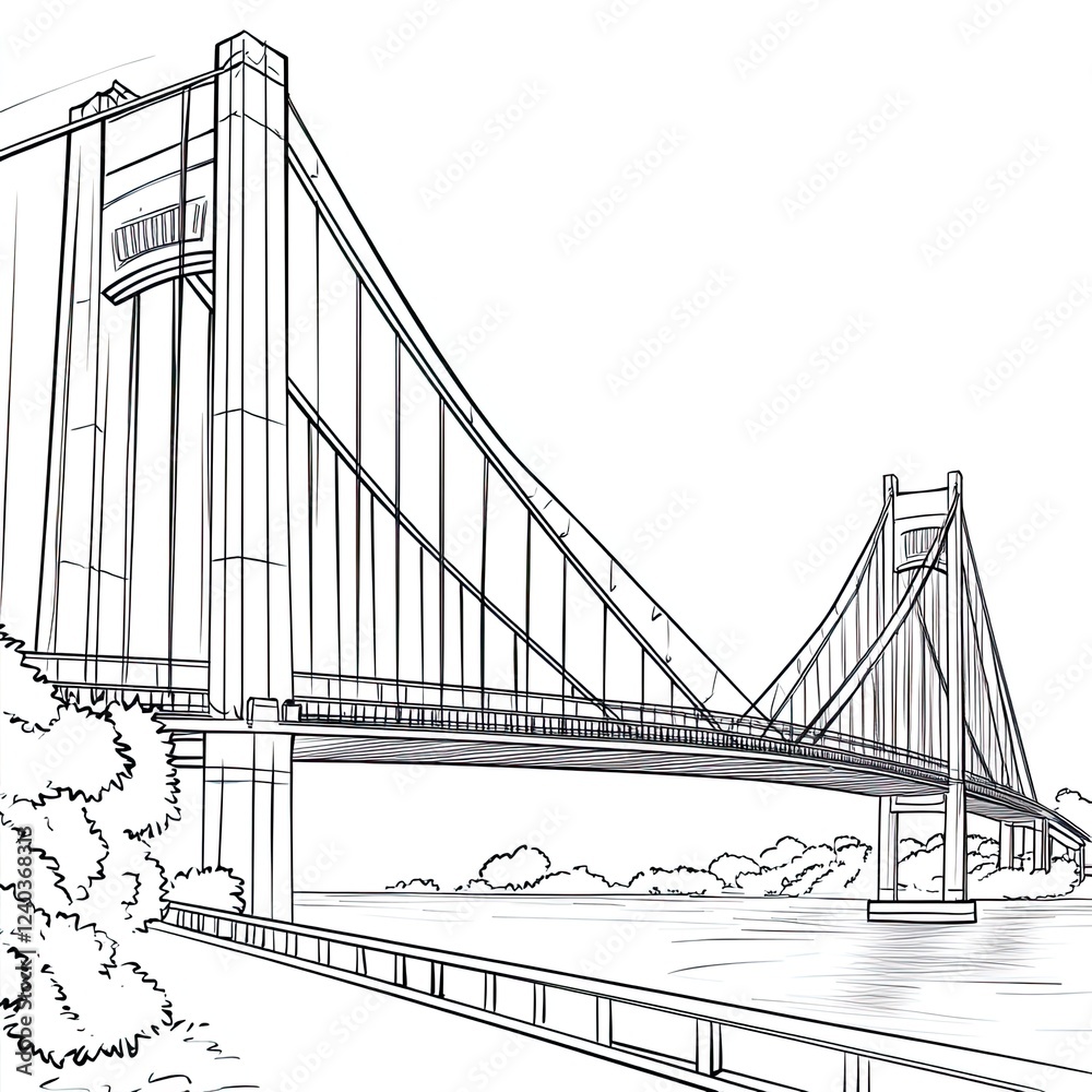 Fototapeta premium Coloring Book Diverse Bridges Architectural Illustrations for Creative Fun