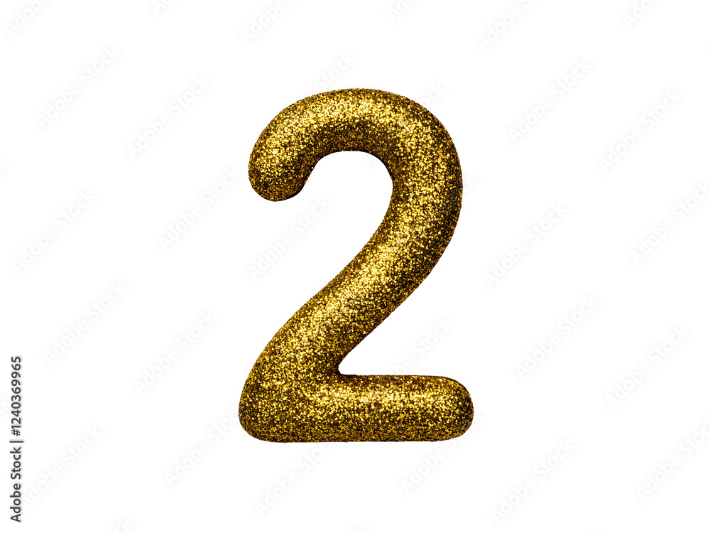 Naklejka premium 3d golden number 2 isolated without glitter background