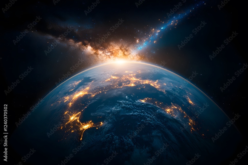 Obraz premium Stunning Earth View with Galactic Explosion and Cosmic Background