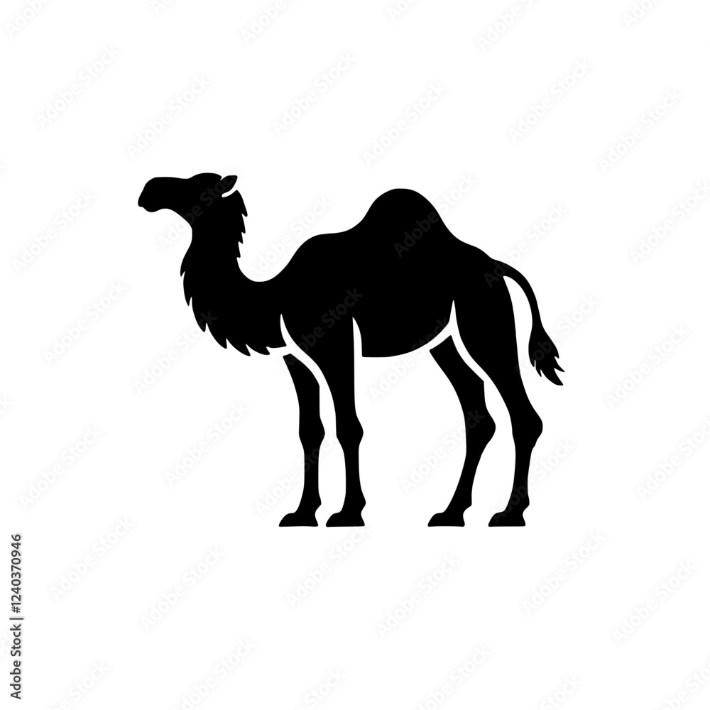 Fototapeta premium Dromedary Silhouette: A strong and elegant silhouette of a dromedary camel, standing majestically against a clean background. Perfect for logo, icon, or design elements. 