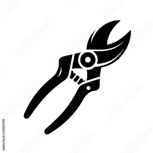 Black and White Pruning Shears Icon: A simple yet impactful black and white icon of pruning shears, symbolizing the act of nurturing and shaping, perfect for garden-related projects and designs.