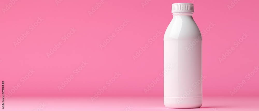 Minimalist Image of a White Plastic Milk Bottle on a Soft Pink Background with Smooth Lighting for Food and Beverage Themes Minimalist Image of a White Plastic Milk Bottle on a Soft Pink Background with Smooth Lighting for Food and Beverage Themes