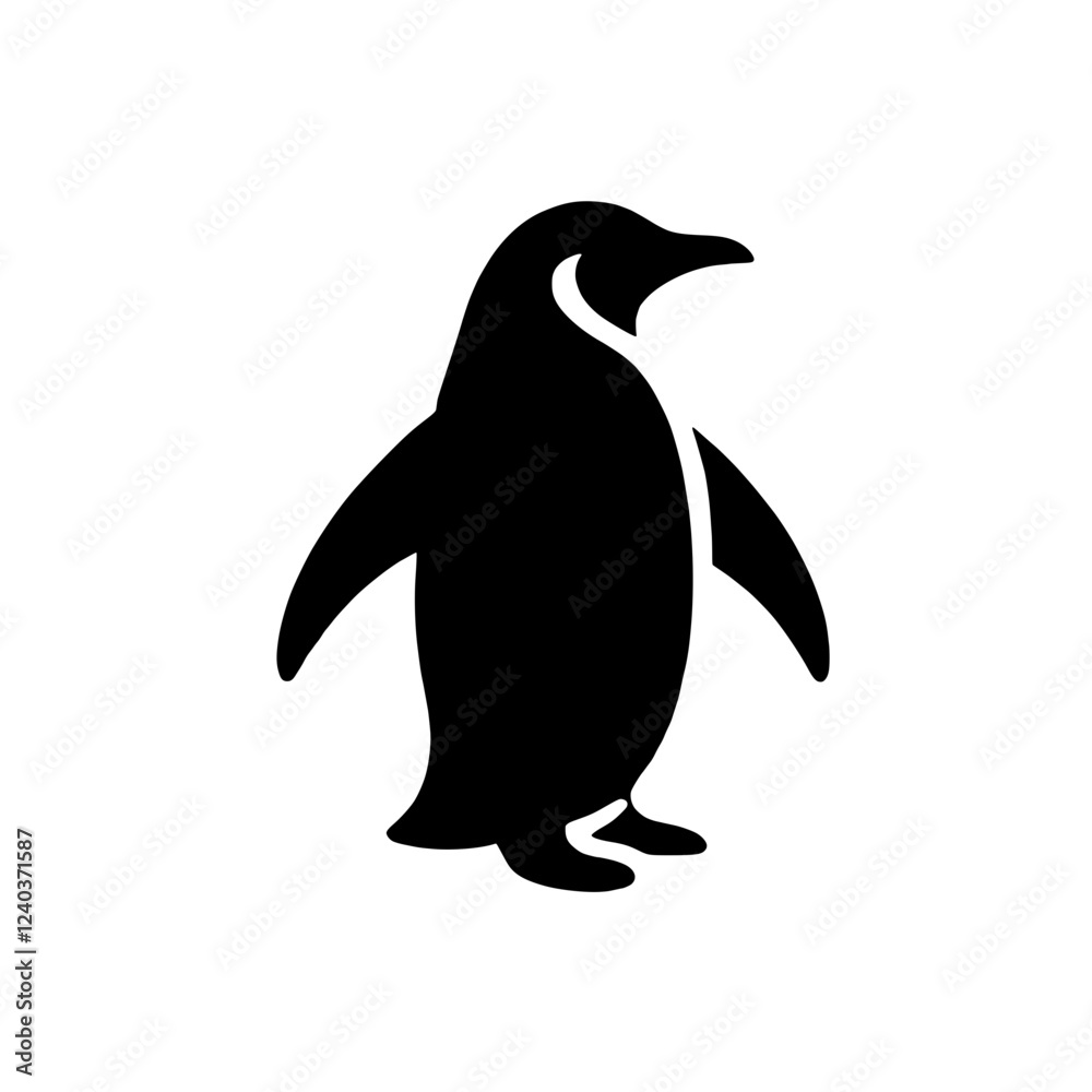 Fototapeta premium Penguin Silhouette: A bold, minimalist silhouette of a penguin, standing tall and proud. Perfect for branding, logos, or any project needing a touch of Antarctic charm.