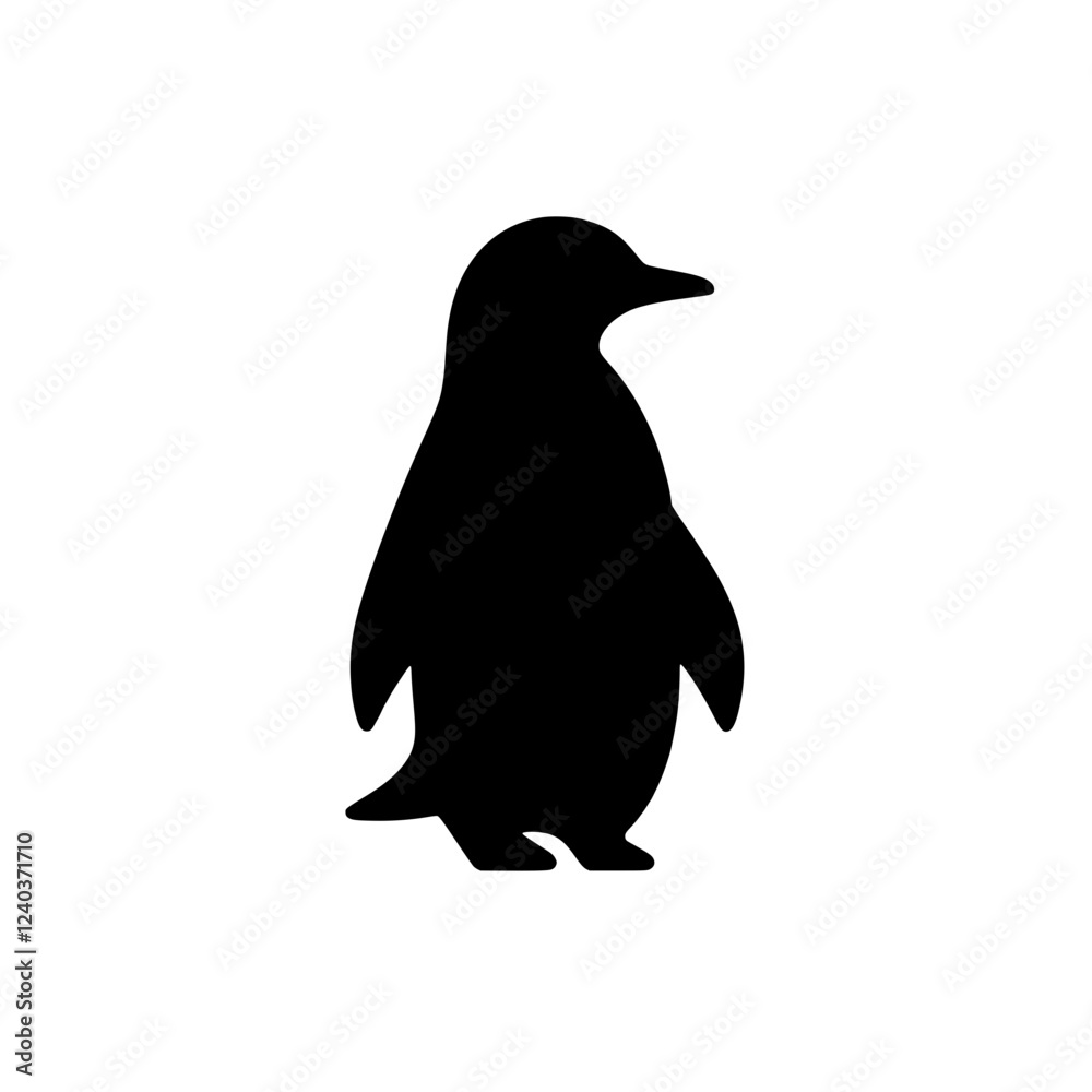 Fototapeta premium Penguin Silhouette: A simple yet striking silhouette of a penguin, standing tall and proud. Perfect for minimalist designs and arctic-themed projects. 