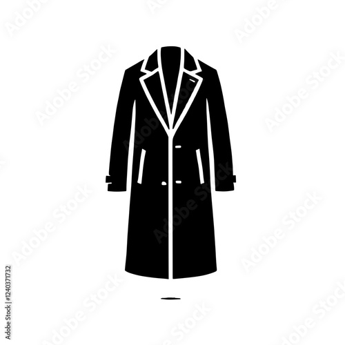 Classic Long Coat Icon: A sleek, minimalist icon depicting a long, double-breasted coat. Perfect for fashion, apparel, or design projects needing a simple yet stylish representation of outerwear. 