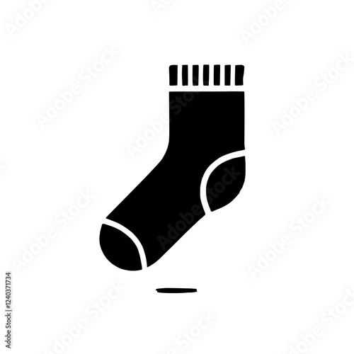 Single Sock Icon: A simple yet stylish black silhouette of a single sock, perfect for various design projects, including apparel, footwear, and textile-related applications.