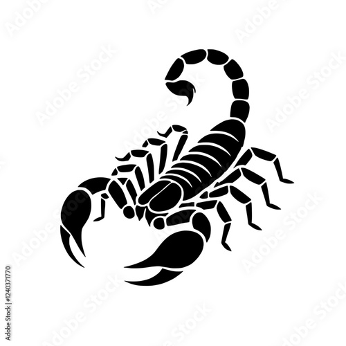 Scorpion Silhouette: A striking black silhouette of a scorpion, poised in a classic defensive posture, against a clean background. The image is bold, graphic, and versatile.  