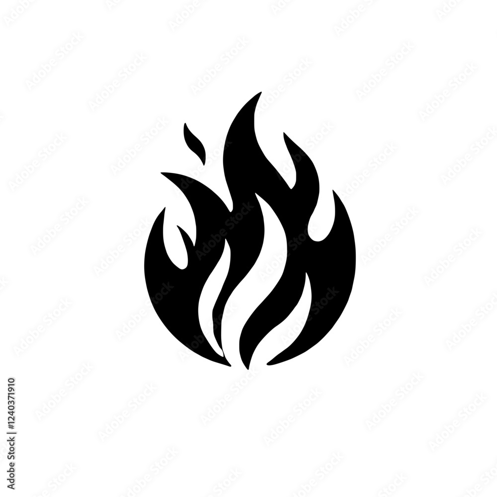Fiery Orb: A stylized black flame emblem, contained within a circular frame, symbolizes energy, passion, and intensity. The design is bold, graphic, and versatile. Fiery Orb: A stylized black flame emblem, contained within a circular frame, symbolizes energy, passion, and intensity. The design is bold, graphic, and versatile.