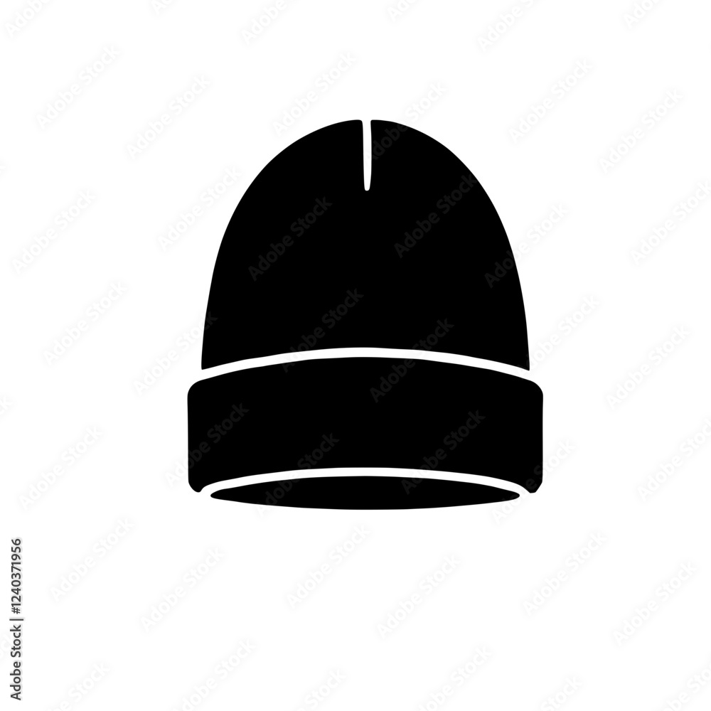 Fototapeta premium Black Knit Beanie: Simple, stylish black knit beanie hat, isolated vector illustration. Perfect for winter fashion or outdoor activities. 