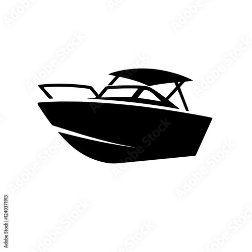 Sleek Boat Silhouette: A modern, stylish boat silhouette, captured in a bold, black and white illustration, embodies freedom, adventure, and the thrill of the open water. 