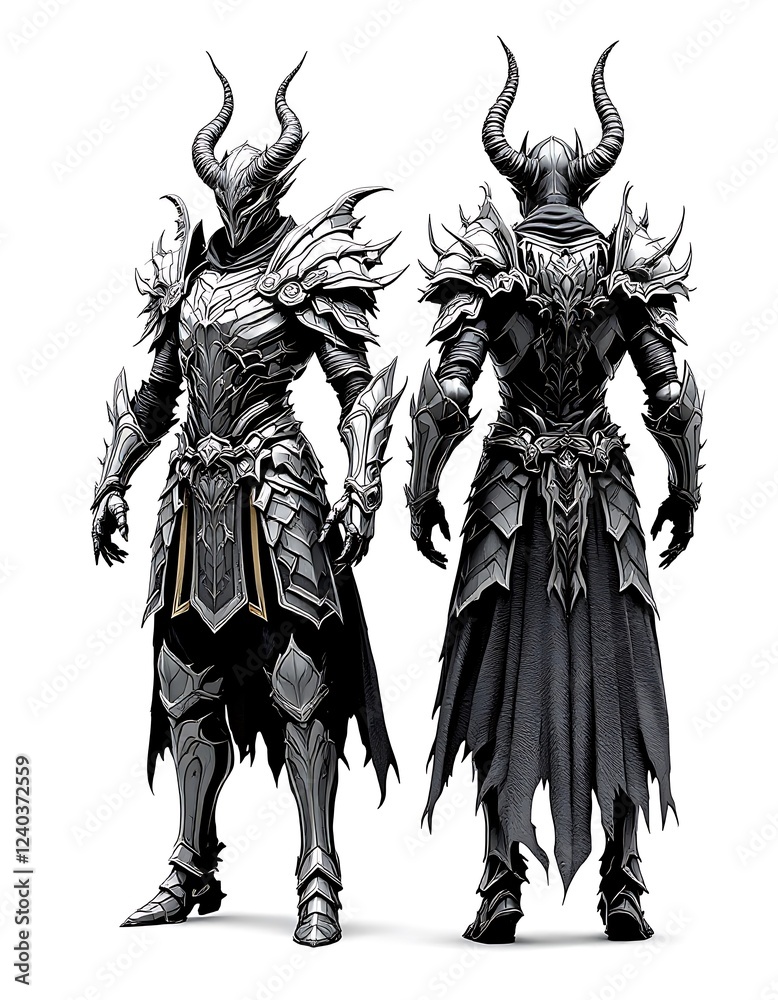 Fototapeta premium Dark Knight Armor 3d Model Front and Back Views