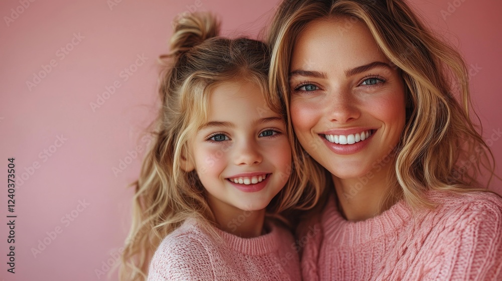 Smiling Mother and Daughter Portrait. Generative AI Smiling Mother and Daughter Portrait. Generative AI