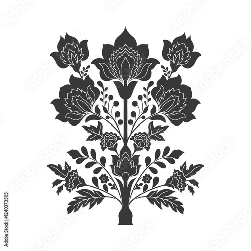 Mughal decorative ornamental floral. Vintage intricate traditional mughal style with flowers and foliage.