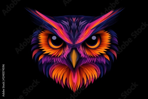 Vibrant owl with neon colors on black background