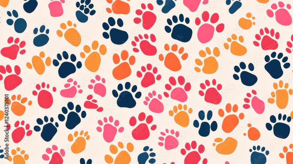 Fototapeta premium Whimsical and Playful Patterns of Colorful Animal Paw Prints and Footprints Creating a Seamless Decorative Surface or Wallpaper Design