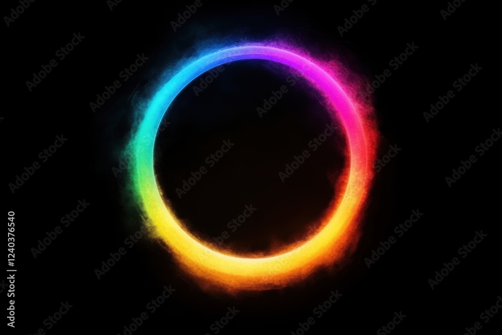 Naklejka premium Colorful neon circle lighting up dark background