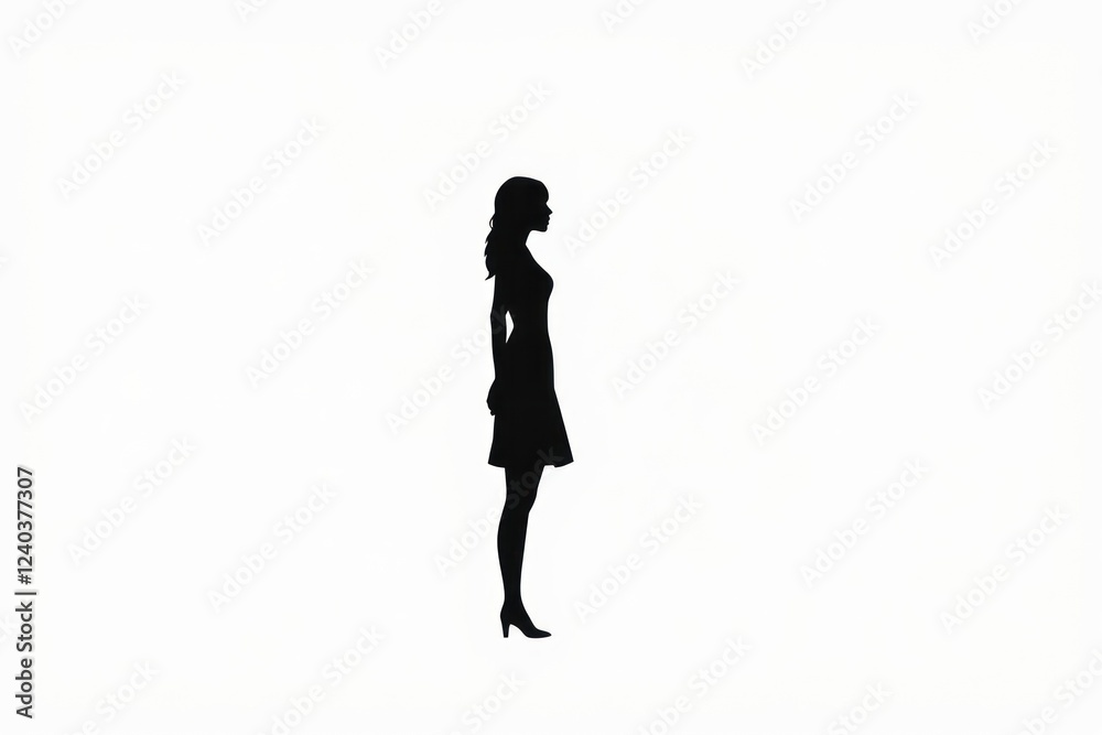 Obraz premium A graceful silhouette of a girl stands tall against a blank backdrop, embodying the essence of femininity and empowerment through minimalist artistry