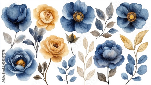 Blue and Yellow Flower Bouquet. Generative AI