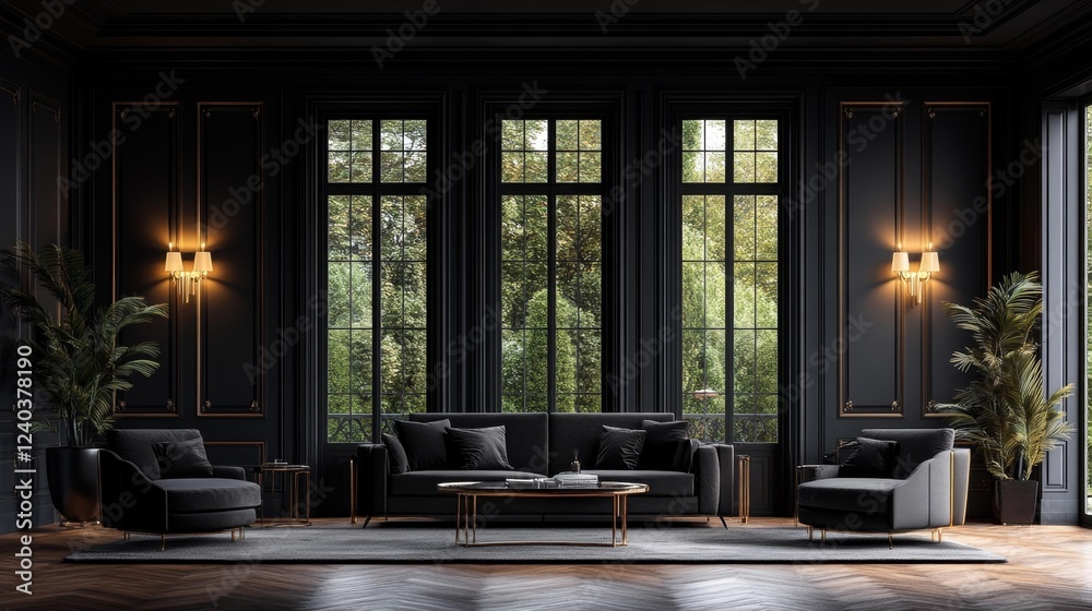 Fototapeta premium Elegant Dark Living Room. Generative AI