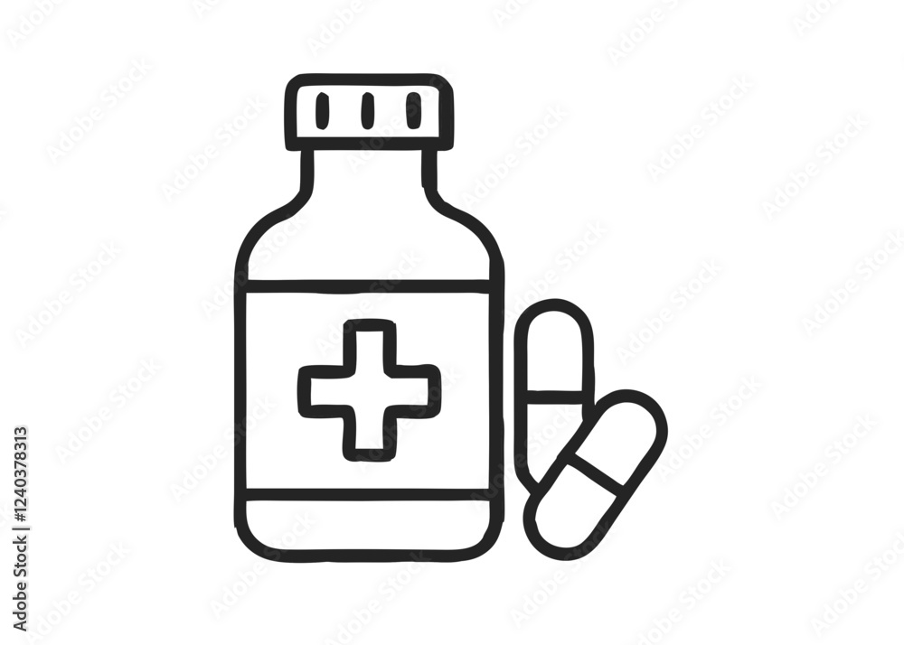 Medicine Bottle and Pills Vector Icon Medicine Bottle and Pills Vector Icon