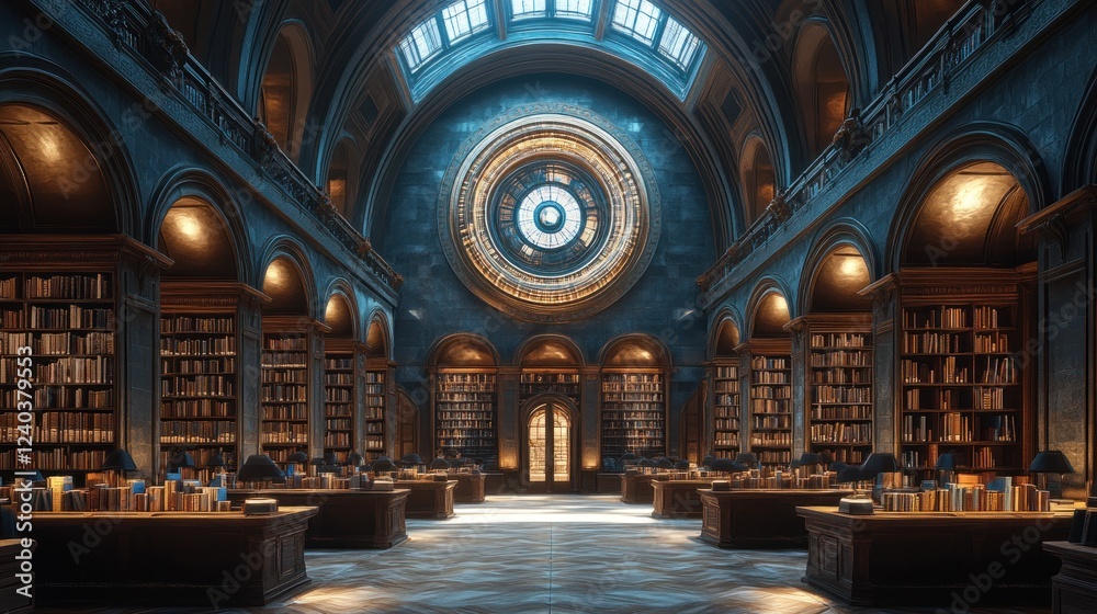 Obraz premium Grand Library Architectural Design With Extensive Book Collection