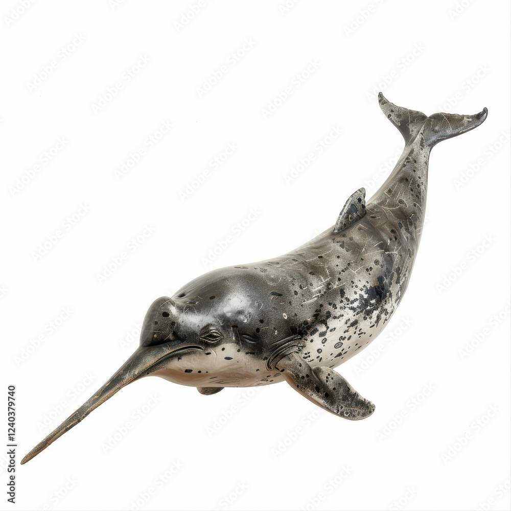 A striking narwhal sculpture gracefully swimming. A striking narwhal sculpture gracefully swimming.