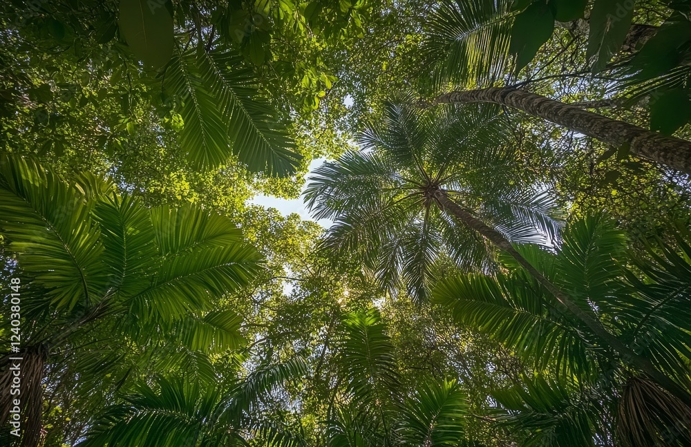 Obraz premium Tropical forest canopy sunlight view nature