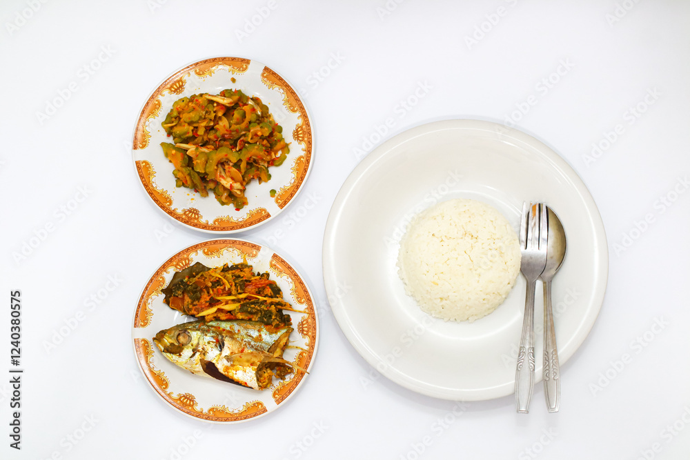 Steamed Fish with Stir Fried Bitter Melon and Rice Steamed Fish with Stir Fried Bitter Melon and Rice