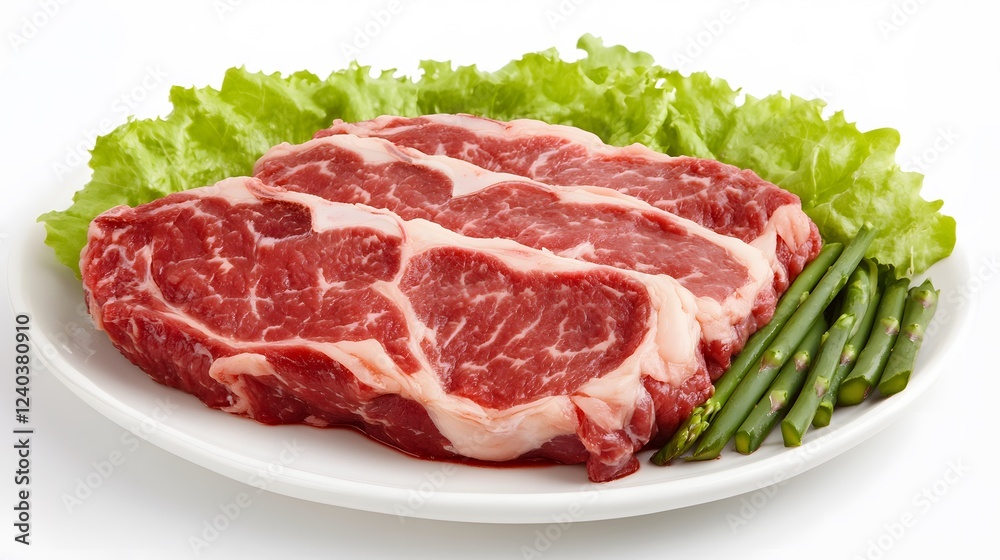 Juicy Raw Steak with Asparagus and Lettuce Juicy Raw Steak with Asparagus and Lettuce