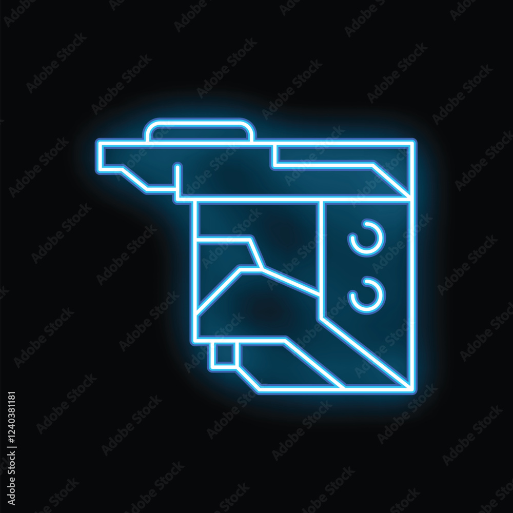 Glowing neon line electronic computer card icon isolated on black background. Circuit board. Blue light. Vector illustration Glowing neon line electronic computer card icon isolated on black background. Circuit board. Blue light. Vector illustration