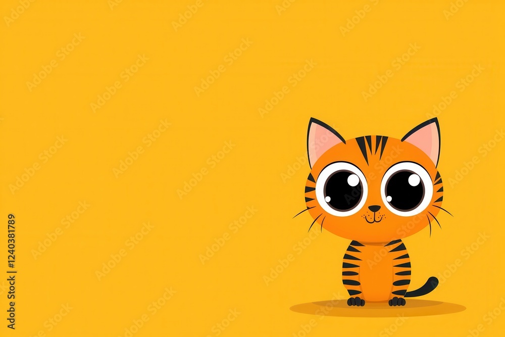 Obraz premium Cute cartoon tiger on yellow background