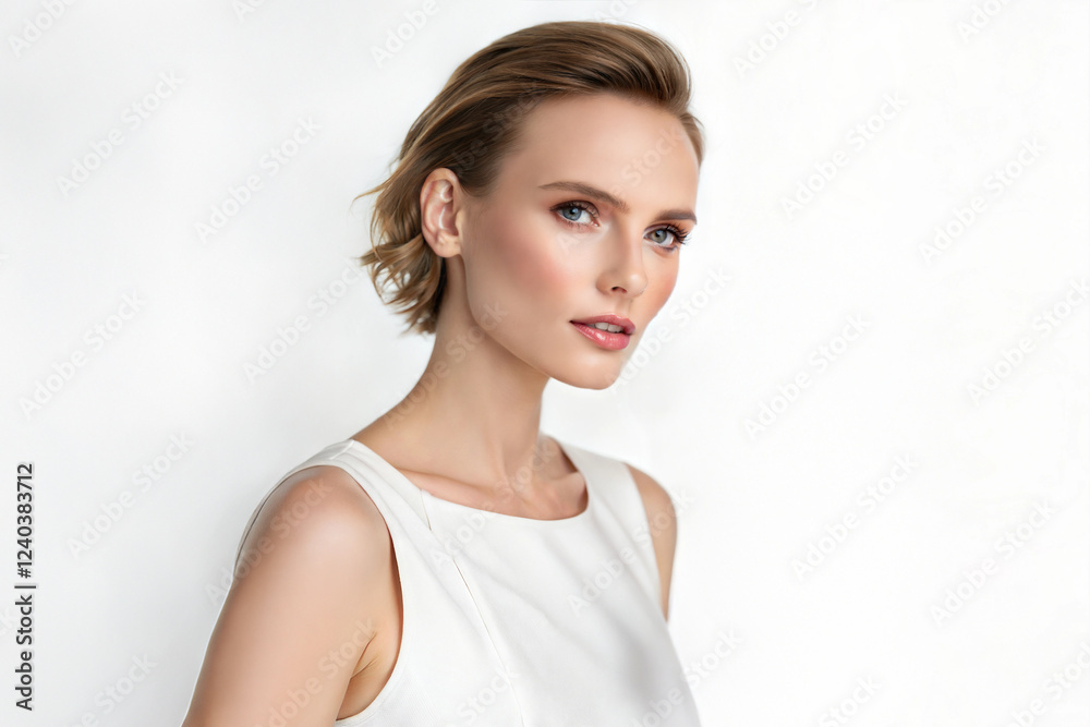 Female Model Against a Neutral Background in a Studio Setting Female Model Against a Neutral Background in a Studio Setting