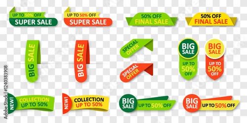 Vector sales label collection. Special offer, discount offer, best price, for promotion media design. Vector illustration isolated on png background