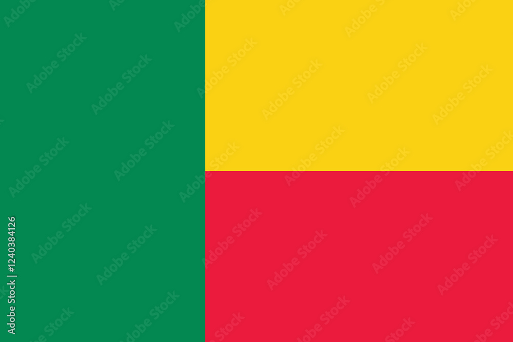 Benin flag. The official ratio. Flag icon. Standard color. Standard size. A rectangular flag. Computer illustration. Digital illustration. Vector illustration. Benin flag. The official ratio. Flag icon. Standard color. Standard size. A rectangular flag. Computer illustration. Digital illustration. Vector illustration.