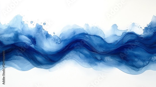 Dynamic Blue Watercolor Waves. Generative AI