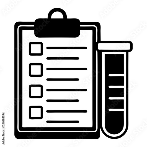  Lab Report Icon Vector. Test Tube and Clipboard Silhouette Design