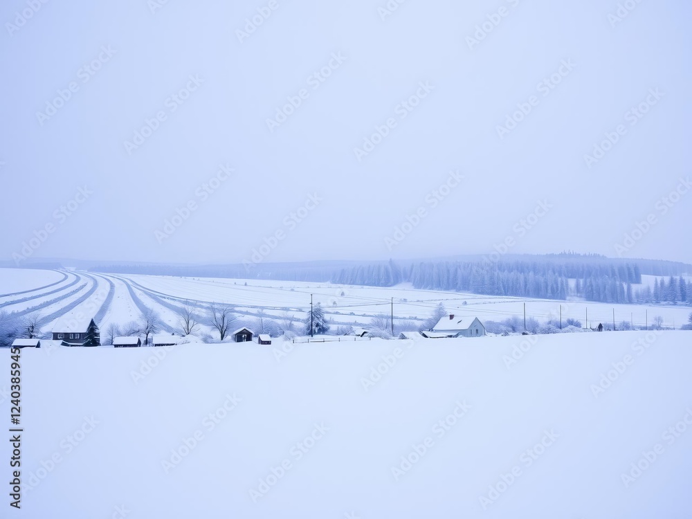 Snow covers the open winter landscape as snowflakes gently fall from the sky, creating a serene and chilly scene, untouched, scenic, winter wonderland Snow covers the open winter landscape as snowflakes gently fall from the sky, creating a serene and chilly scene, untouched, scenic, winter wonderland