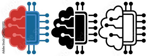AI brain circuit board icon, Artificial intelligence technological chip, simple flat style, illustration, logo sign symbol pictogram template, for ui or ux isolated on white for mobile app, editable