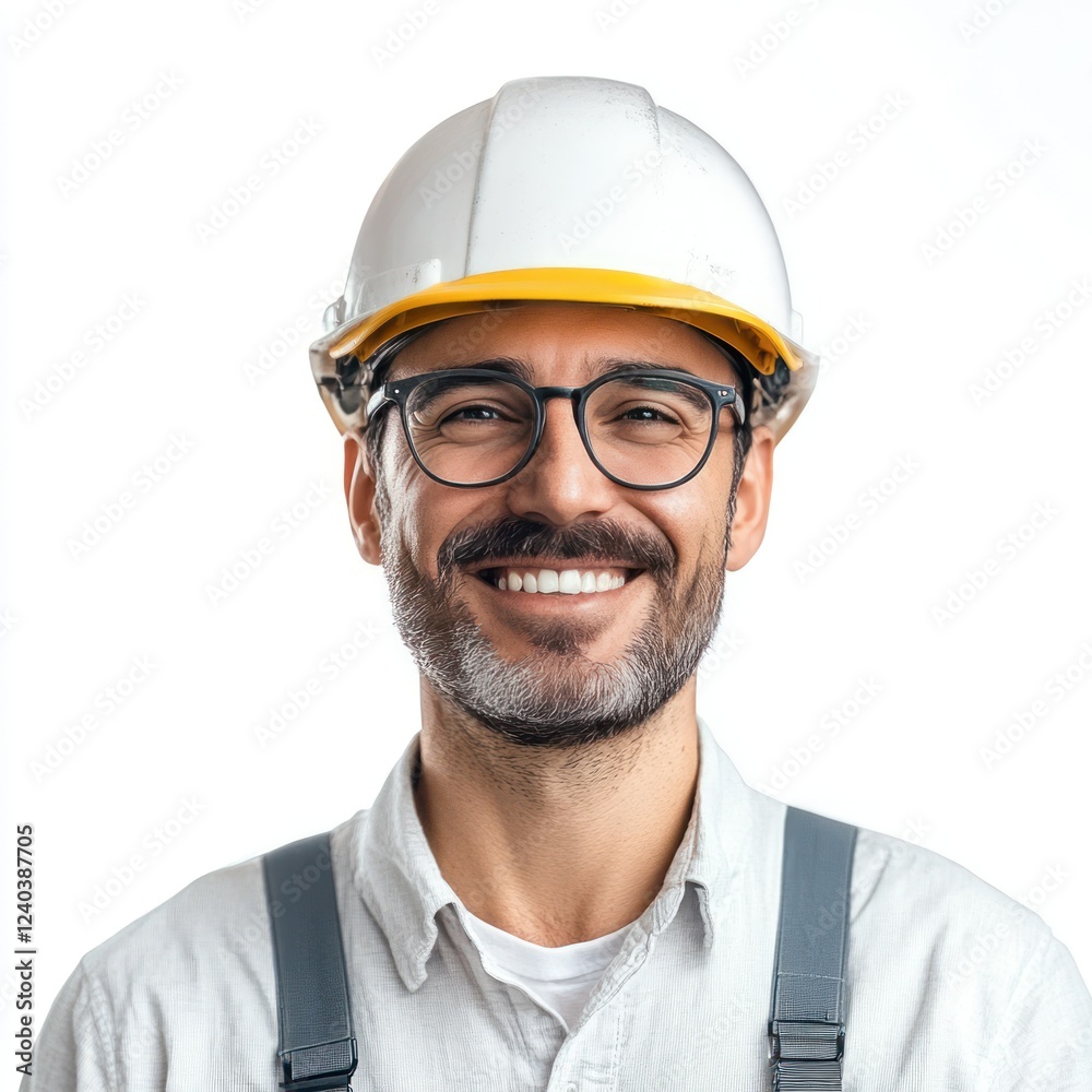 Happy Smiling Construction Worker Man isolated on transparent backghaund Happy Smiling Construction Worker Man isolated on transparent backghaund