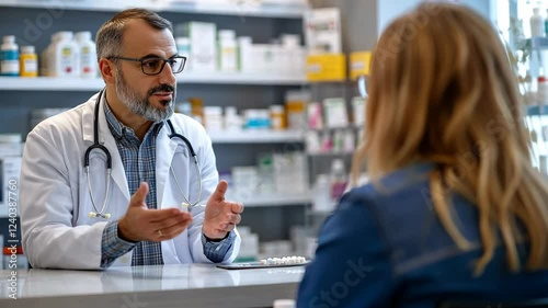 A doctor consults a patient in a modern medical office, discussing health information in a professional setting