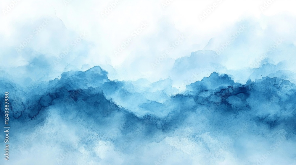 Blue Watercolor Mountains. Generative AI