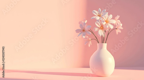 Wallpaper Mural Minimalist vase with flowers on a pastel pink background Torontodigital.ca