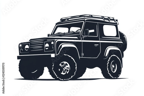 Silhouette of an auto vehicle in black with rugged features and off road tires suitable for various terrains. Generative AI photo