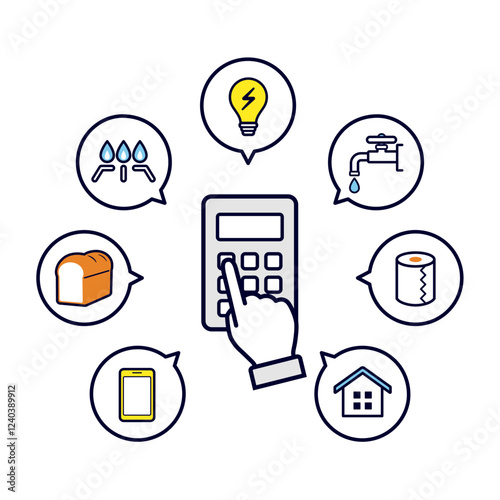 電卓で生活費を計算する手のアイコン_Calculate household finances