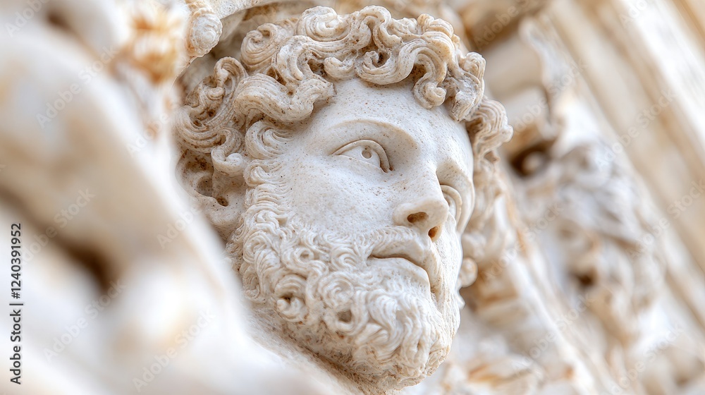 Ancient Roman marble bust, architectural detail, Italy Ancient Roman marble bust, architectural detail, Italy